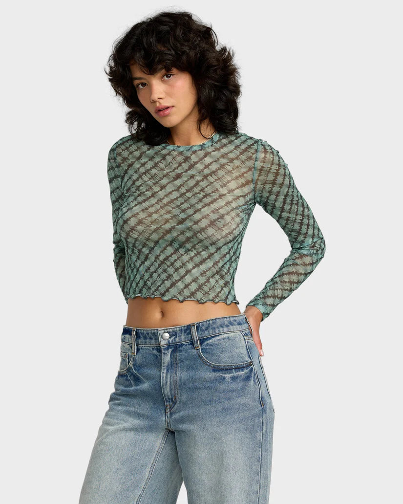 RVCA River Long Sleeve Mesh Top Sea Green