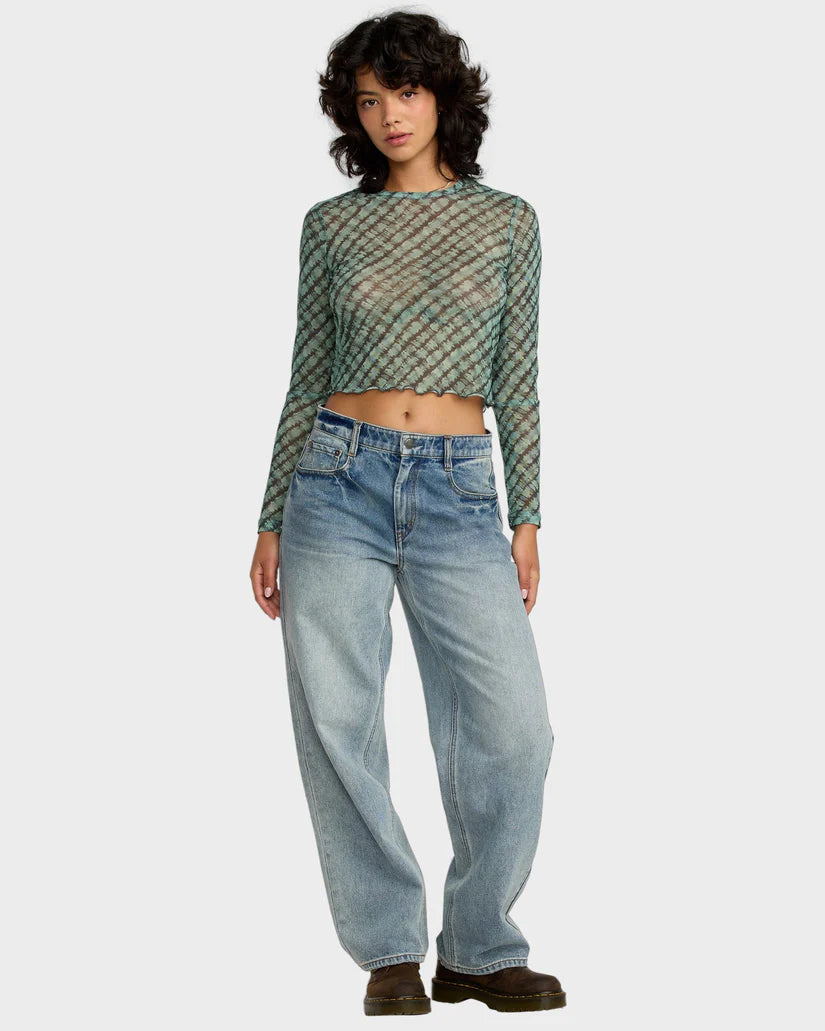 RVCA River Long Sleeve Mesh Top Sea Green