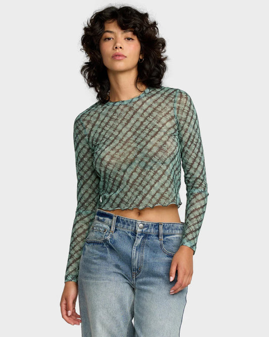 RVCA River Long Sleeve Mesh Top Sea Green