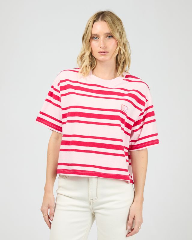 ALL ABOUT EVE Ruby Crop Relaxed Tee Pink/Red
