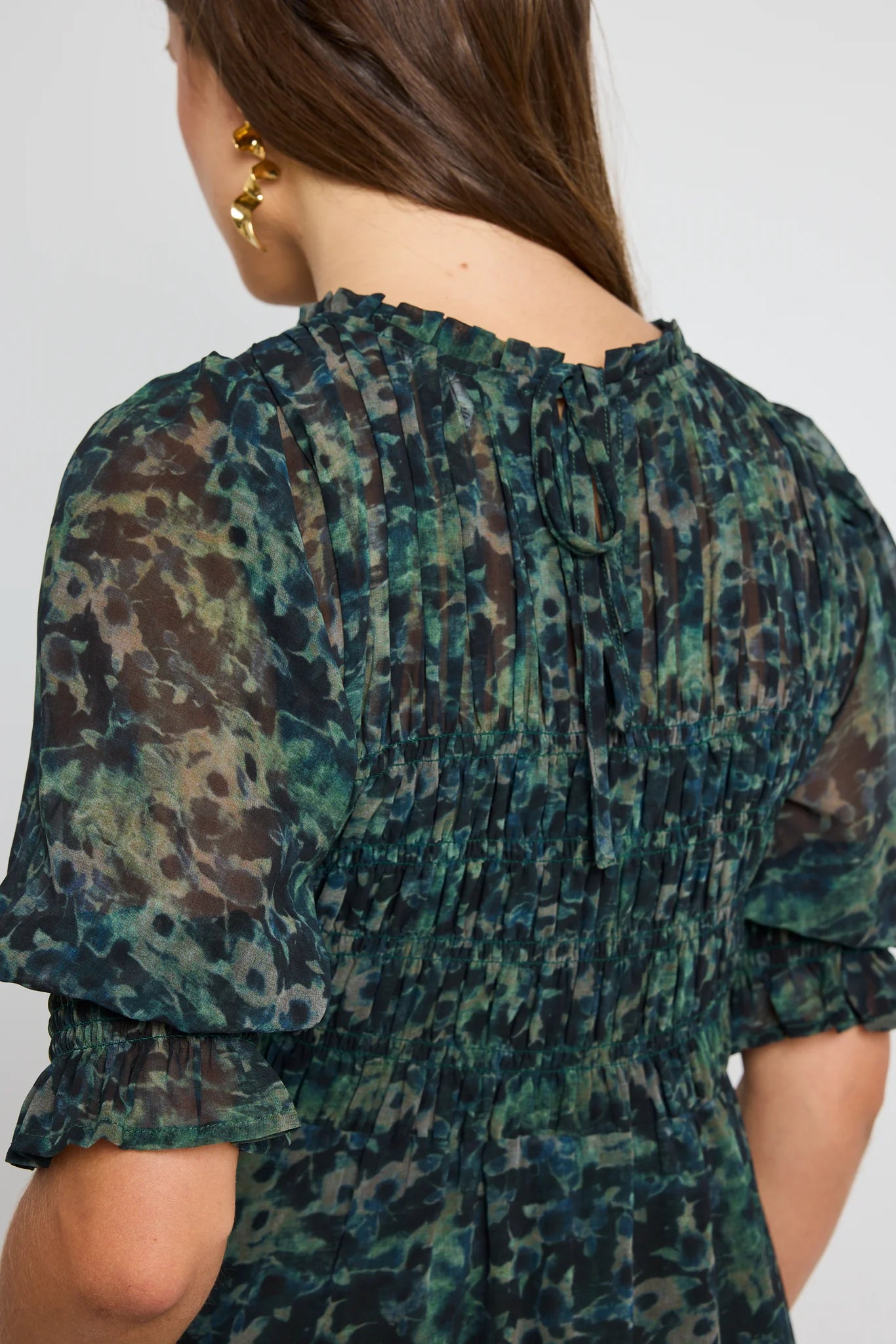 IVY+JACK Showcase Khaki Ditsy Print Georgette Puff Sleeve Dress