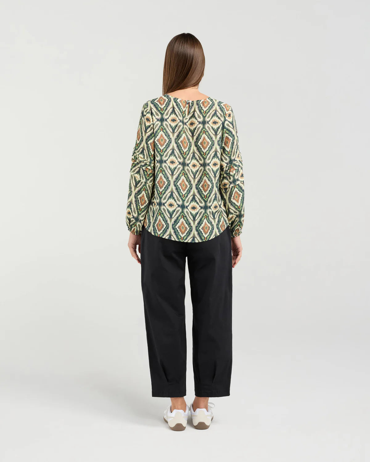BLACKSTONE Skylar Pintuck Sleeve Top Eden Green Aztec