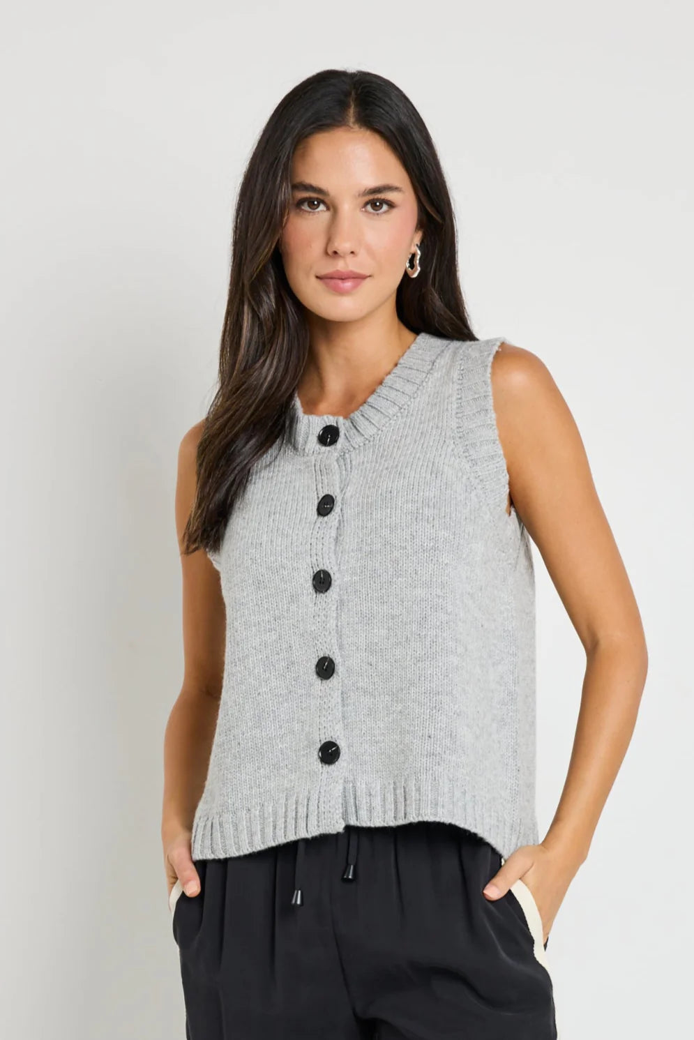 STORIES BE TOLD Stamp Grey Marle Crew Neck Vest