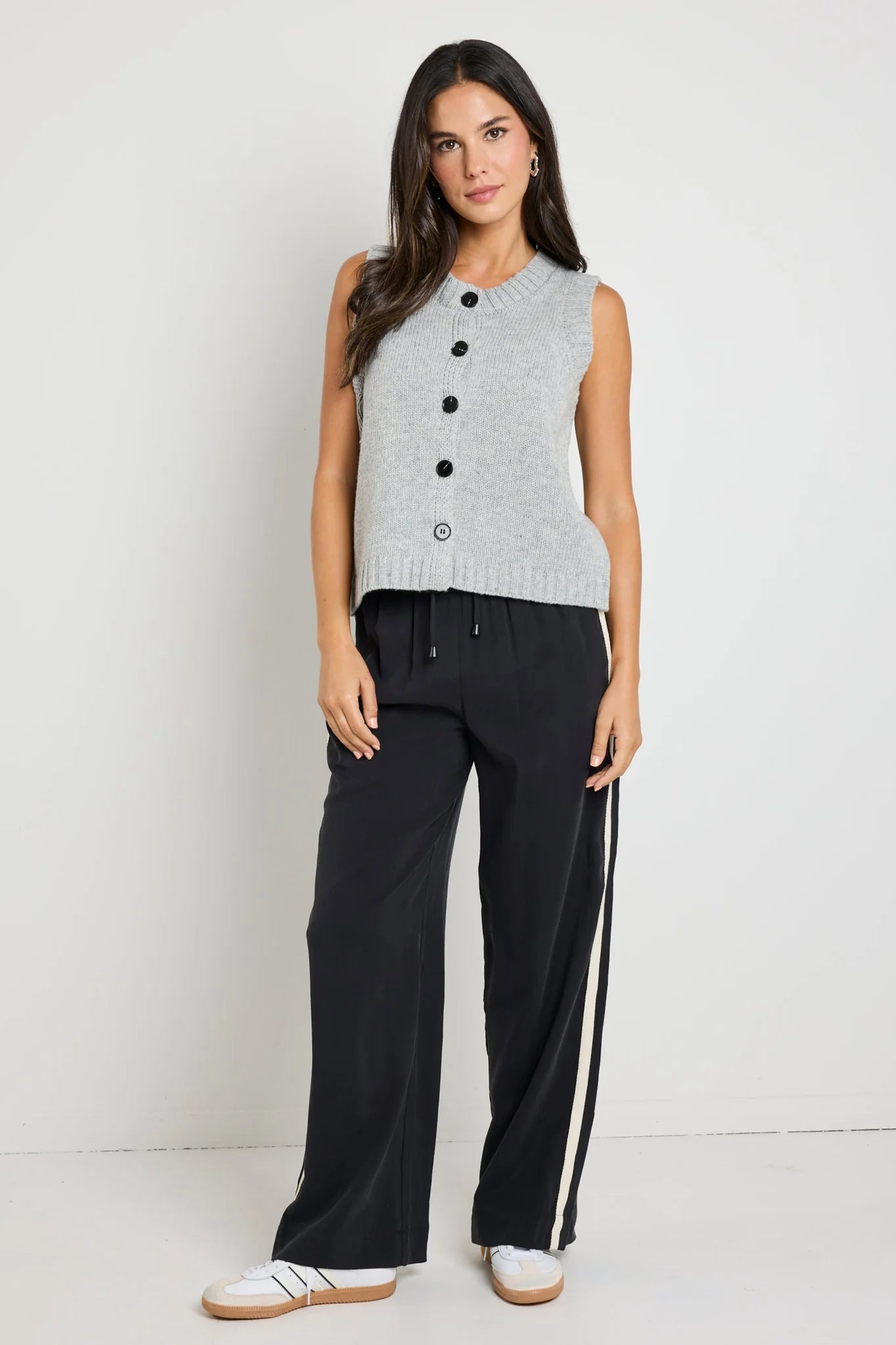 STORIES BE TOLD Stamp Grey Marle Crew Neck Vest