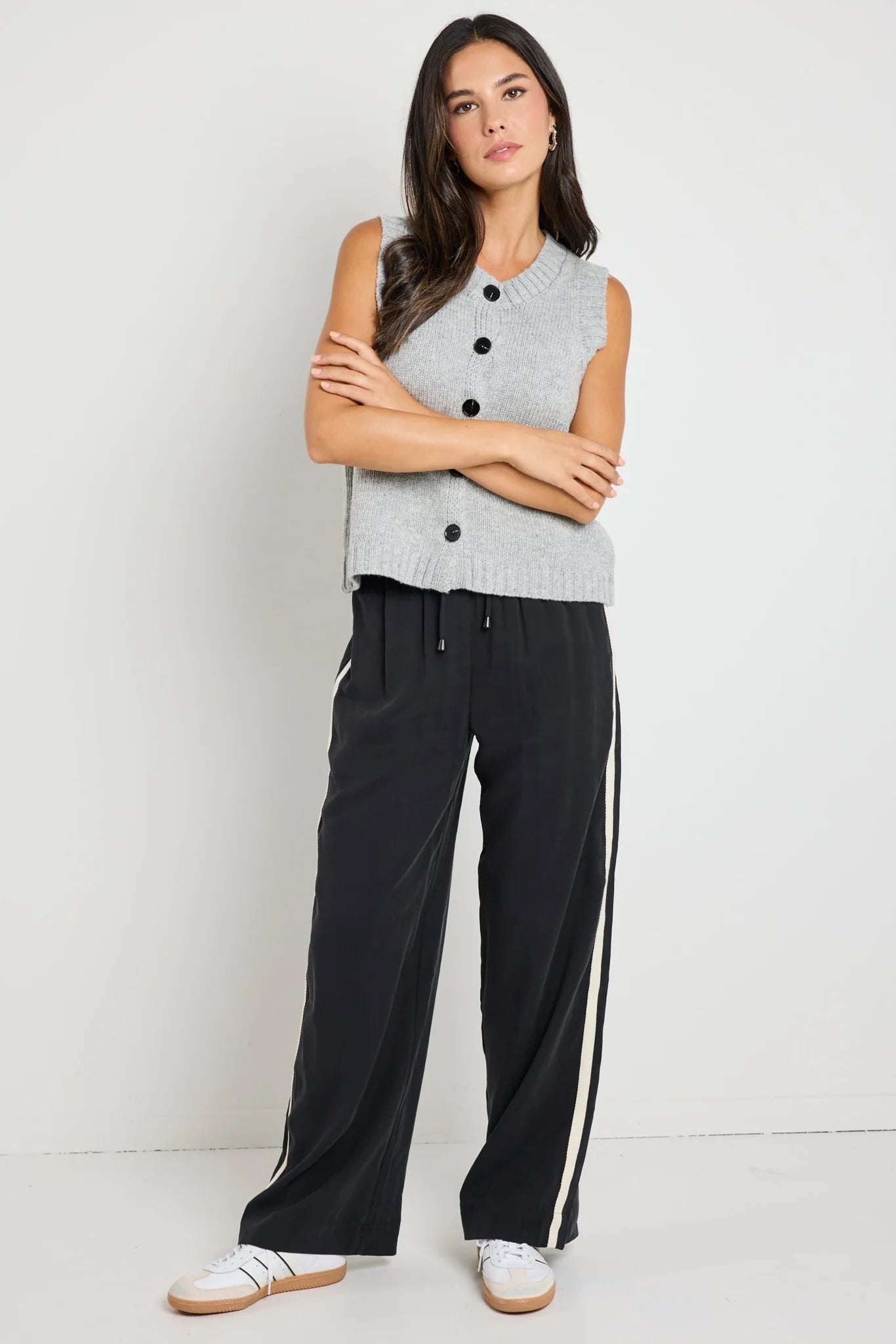 STORIES BE TOLD Stamp Grey Marle Crew Neck Vest