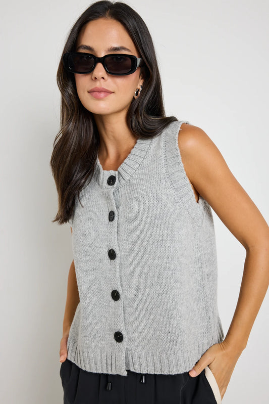 STORIES BE TOLD Stamp Grey Marle Crew Neck Vest