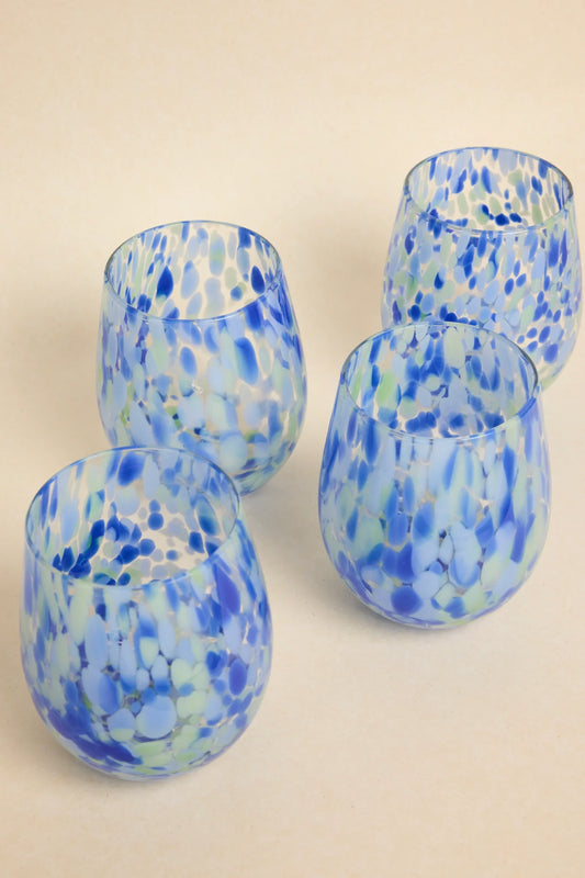 WILLOW + MAE Stemless Blue Green Splatter Wine Glass