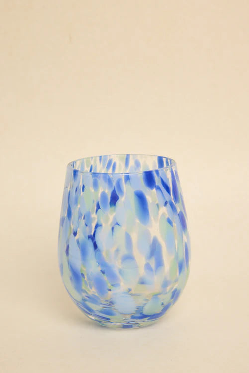 WILLOW + MAE Stemless Blue Green Splatter Wine Glass