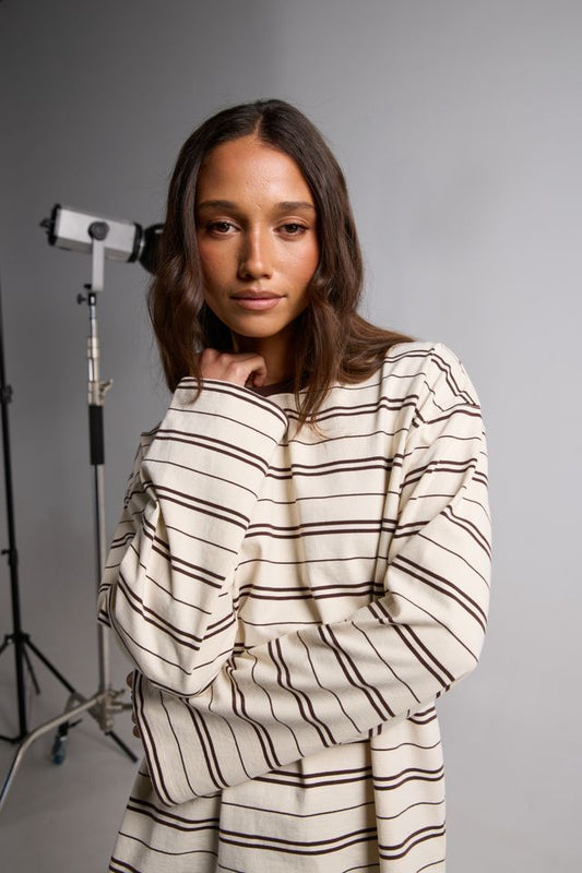 SILENT THEORY Stripe Long Sleeve Tee Chocolate
