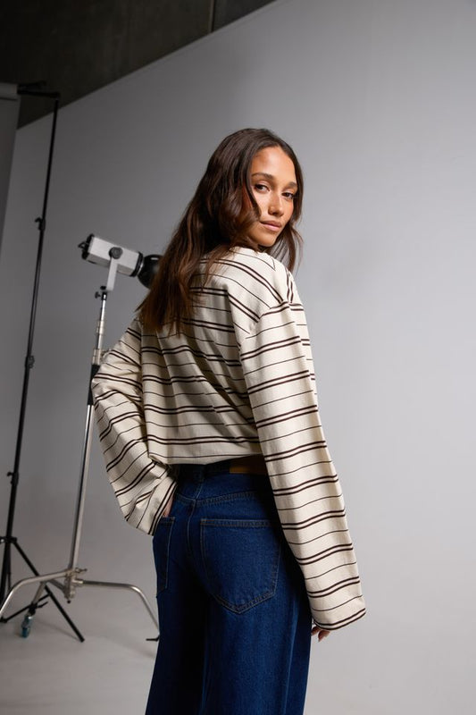SILENT THEORY Stripe Long Sleeve Tee Chocolate
