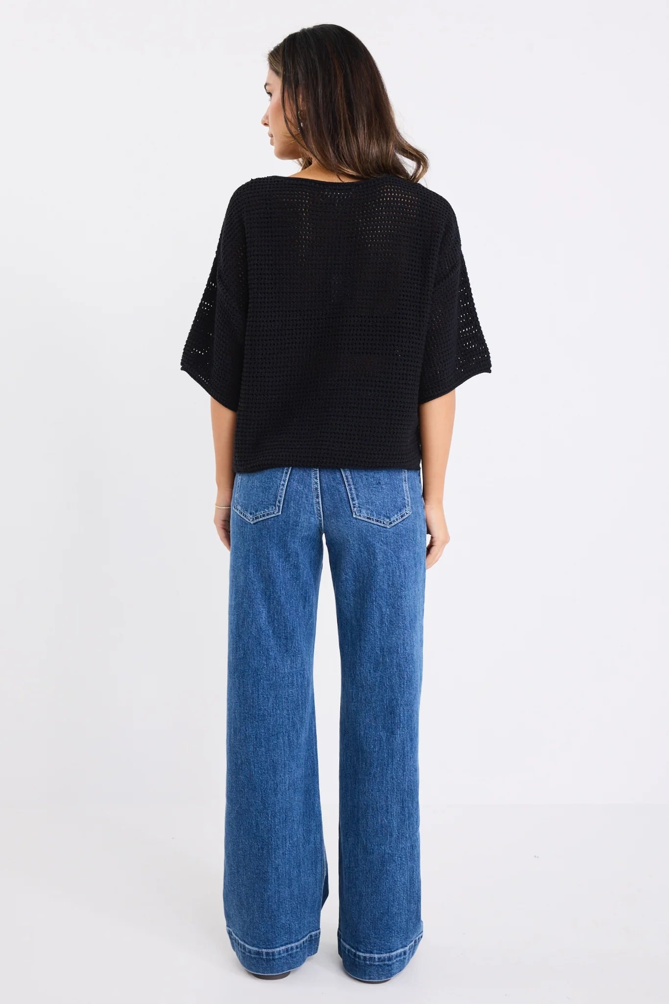 REUNION Sunrise Crochet Knit Top Black