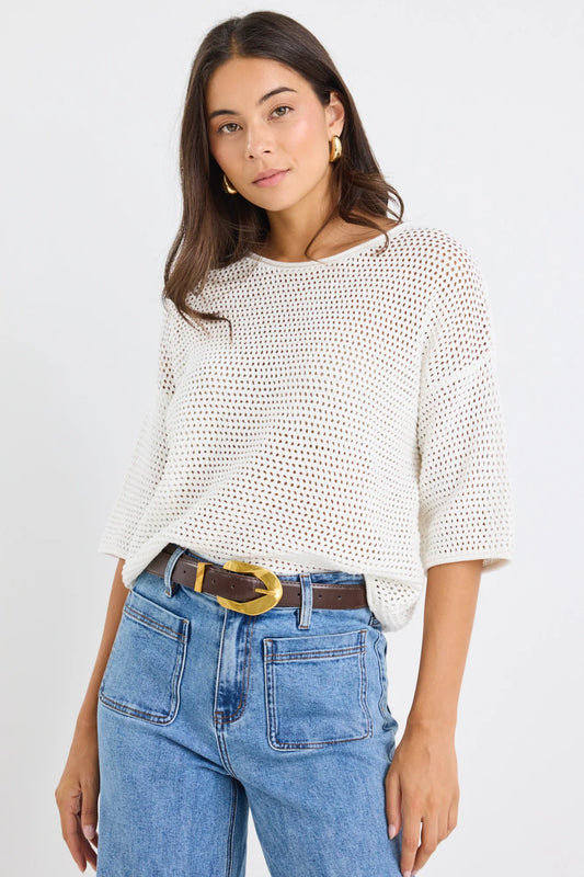 REUNION Sunrise Ivory Crochet Knit Top