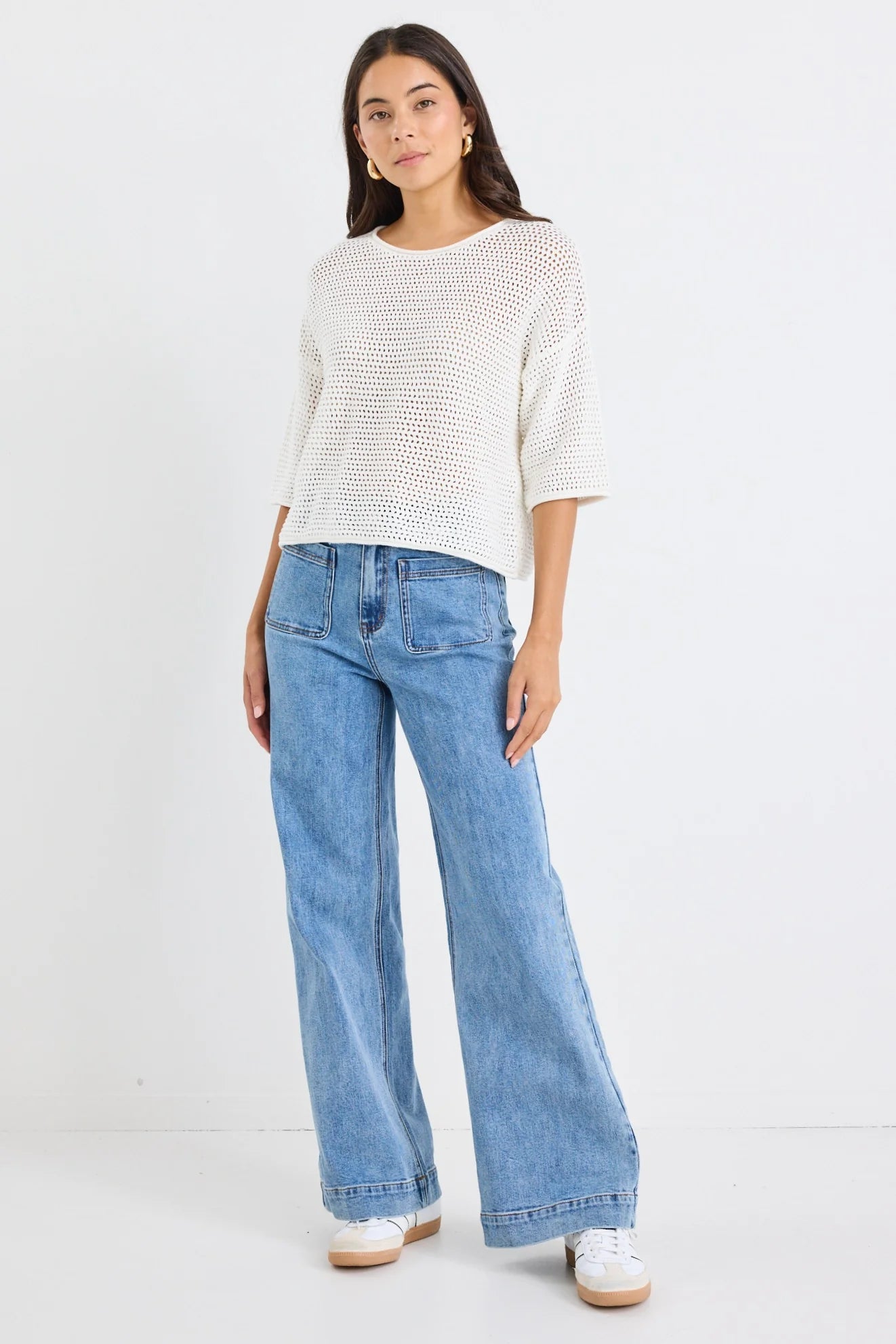 REUNION Sunrise Ivory Crochet Knit Top