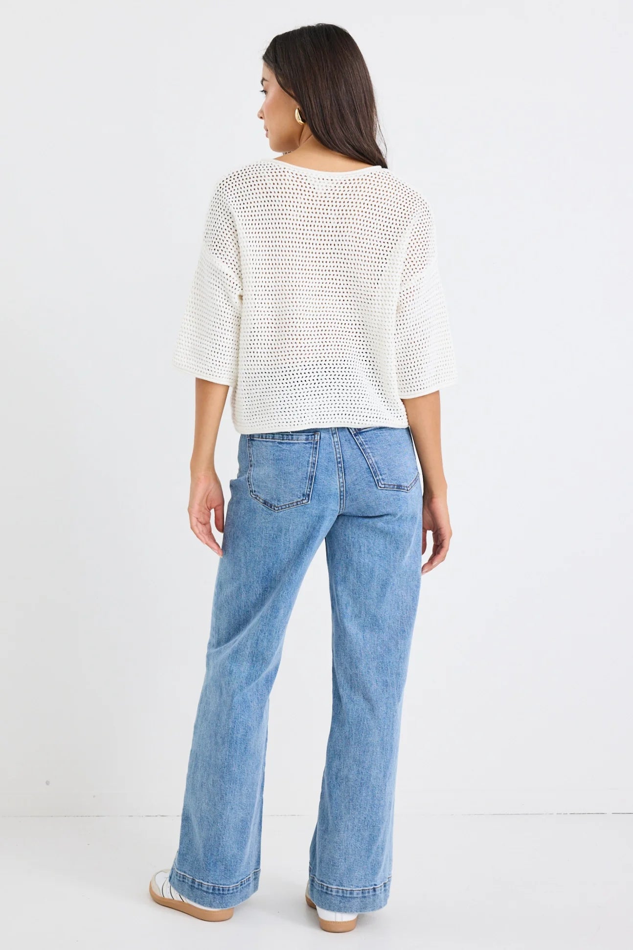 REUNION Sunrise Ivory Crochet Knit Top