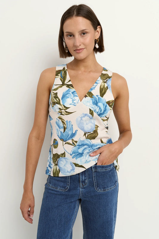 AMONG THE BRAVE Vienna Blue Vintage V neck Floral Top