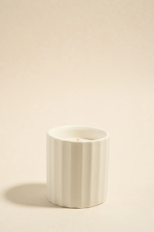 FLO'S HOME Wide Rib White Ceramic Scented Candle