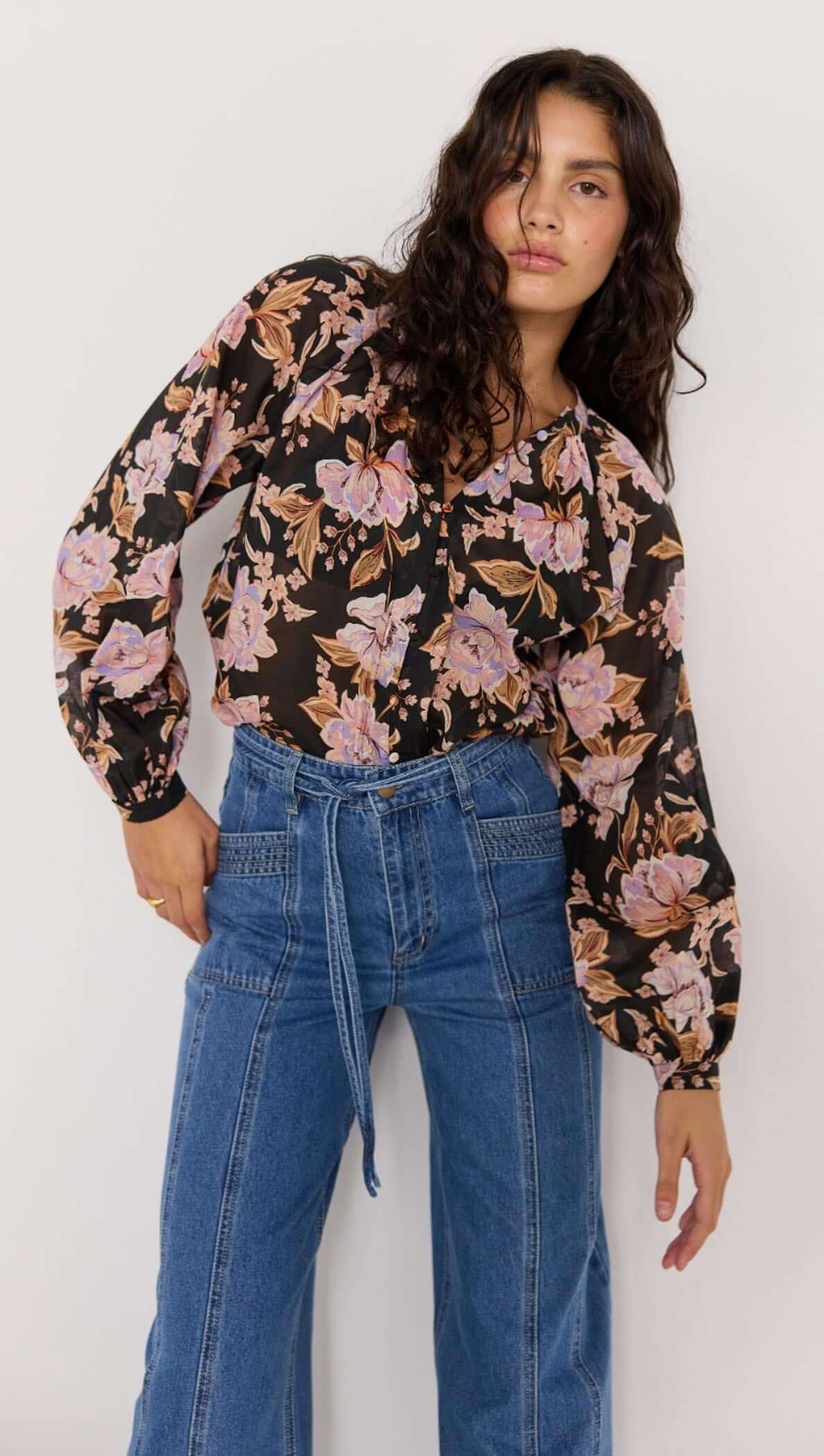 MINK PINK Willow Blouse Black Floral