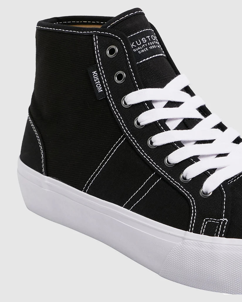 KUSTOM World Wide Hi Black White Wide Fit Sneaker