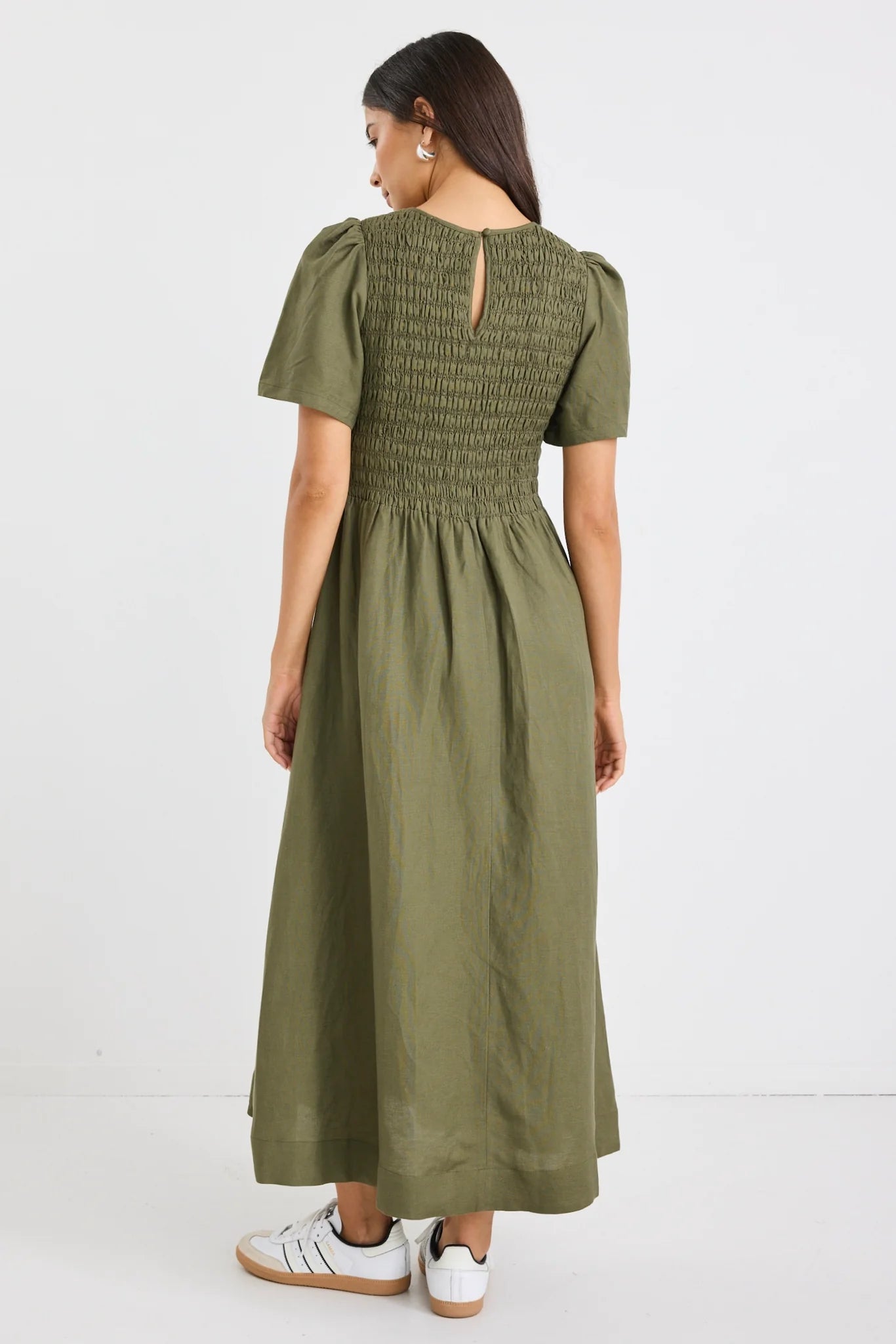 REUNION Wren Khaki Linen Blend Dress Khaki