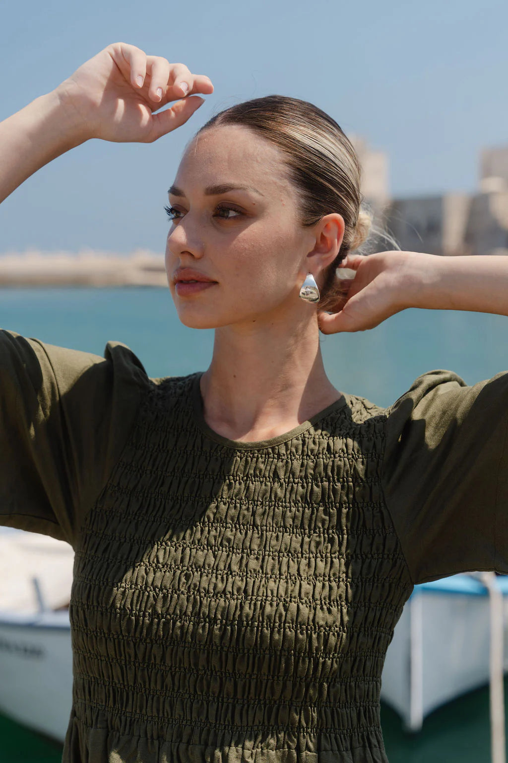REUNION Wren Khaki Linen Blend Dress Khaki