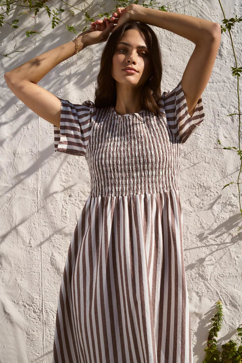 REUNION Wren Chocolate Stripe Dress