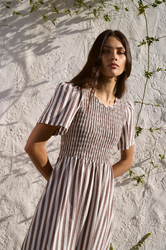 REUNION Wren Chocolate Stripe Dress