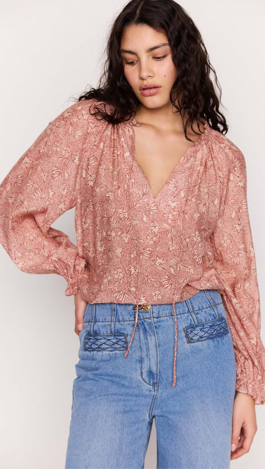 MINK PINK Yasmin Red Floral Peasant Blouse