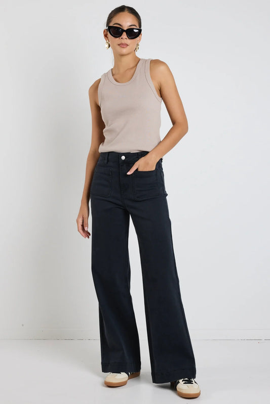 AMONG THE BRAVE Zoey Black Denim High Rise Wide Leg Pocket Jean