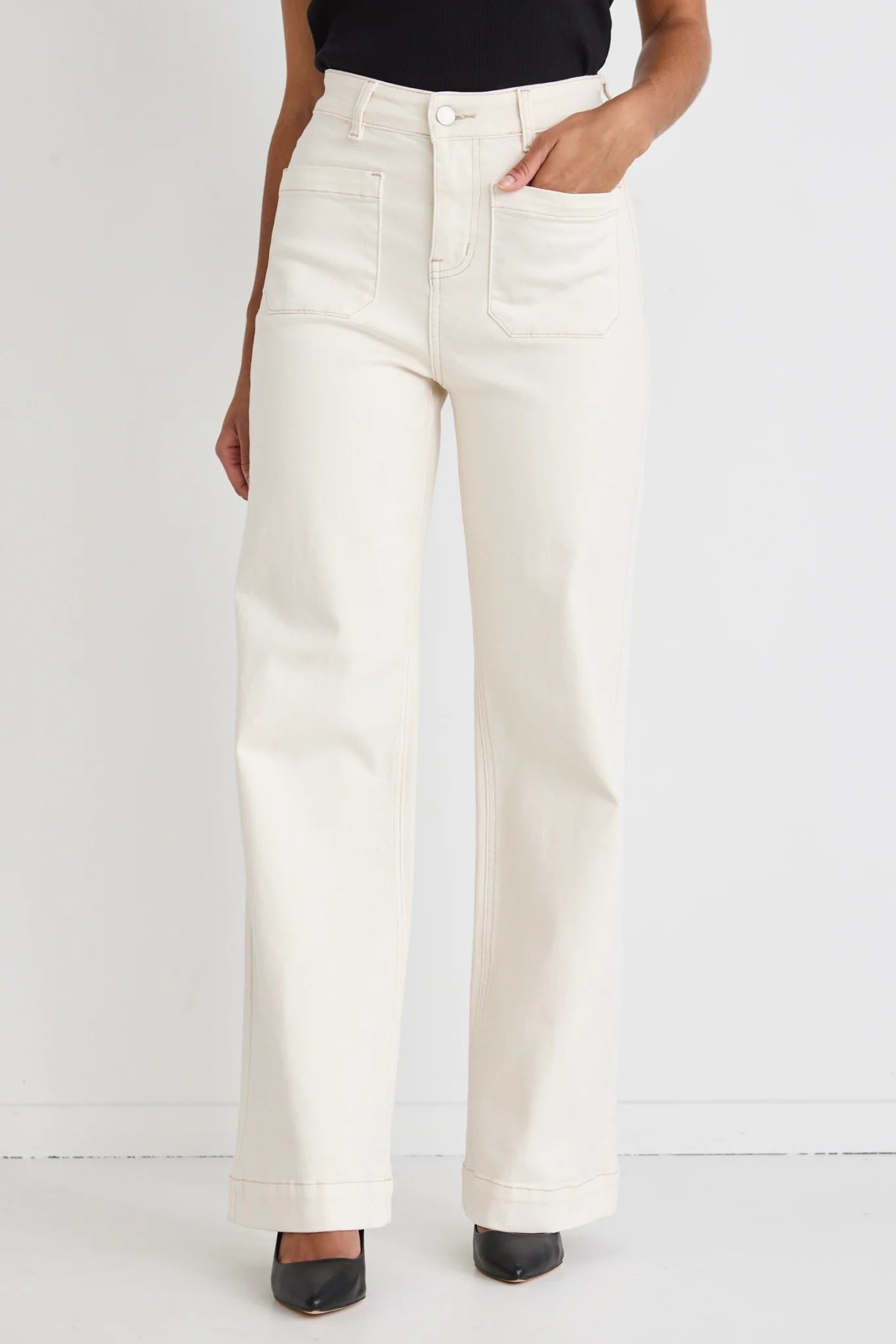 AMONG THE BRAVE Zoey Ecru Wide Leg Pocket Jean