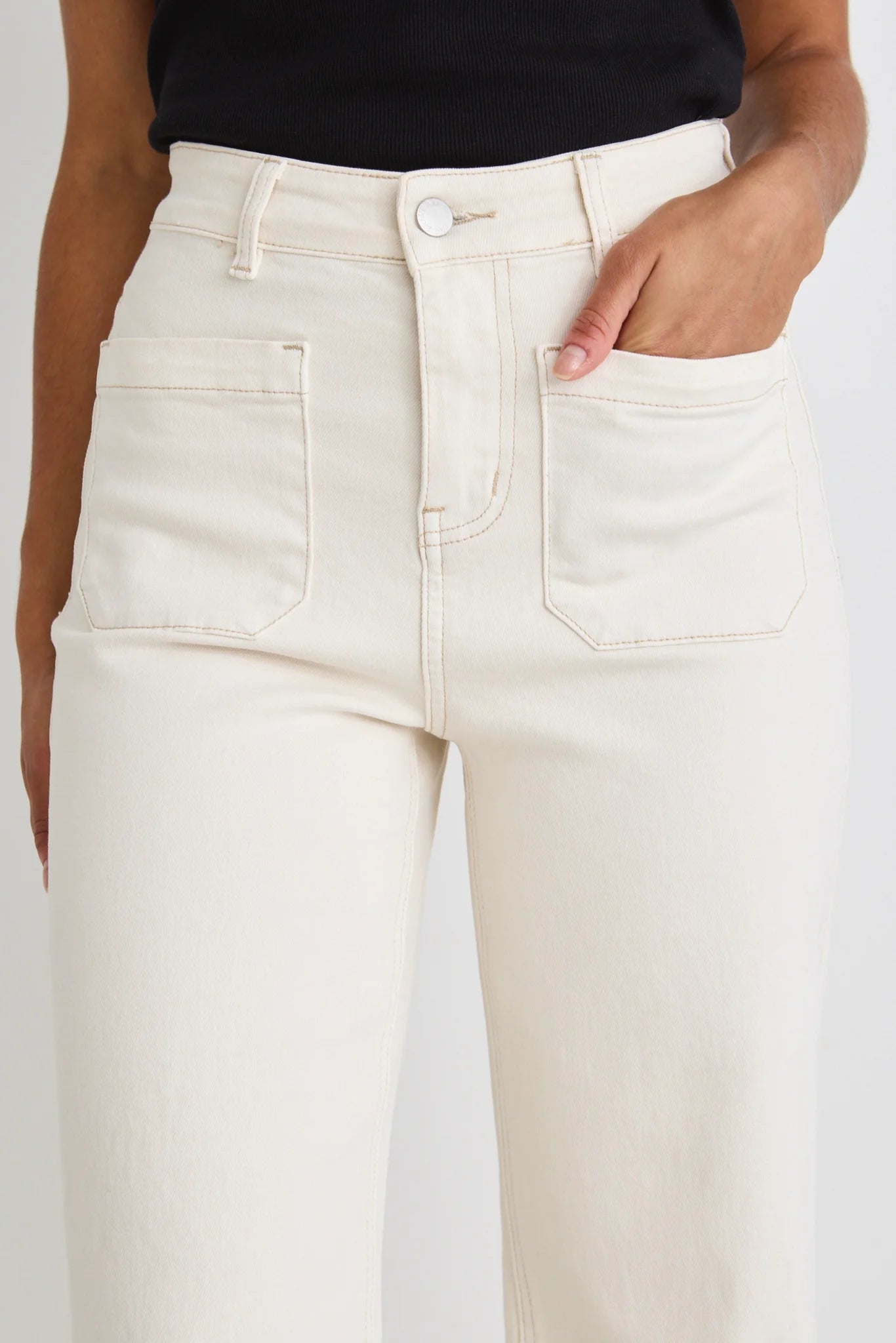 AMONG THE BRAVE Zoey Ecru Wide Leg Pocket Jean