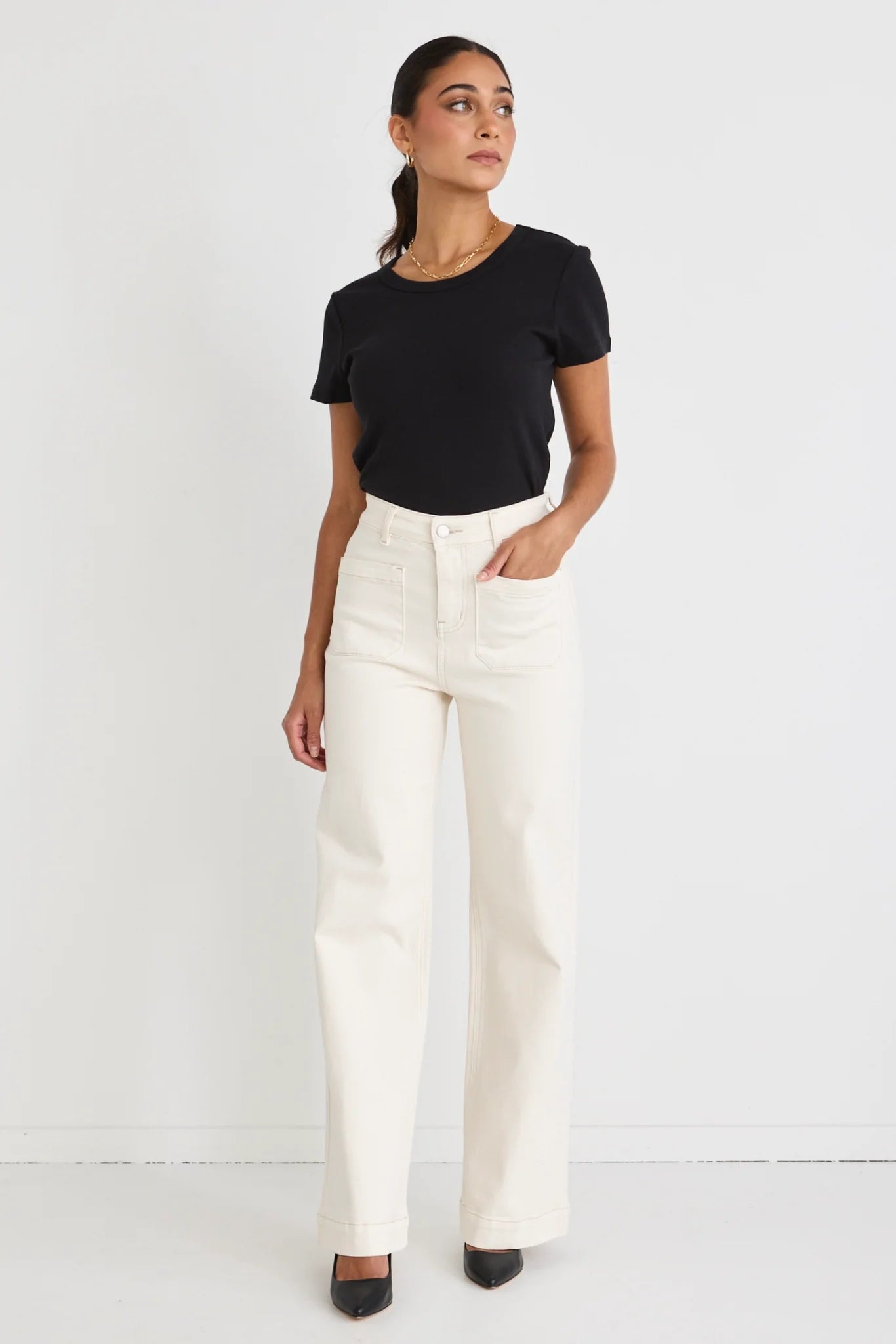 AMONG THE BRAVE Zoey Ecru Wide Leg Pocket Jean