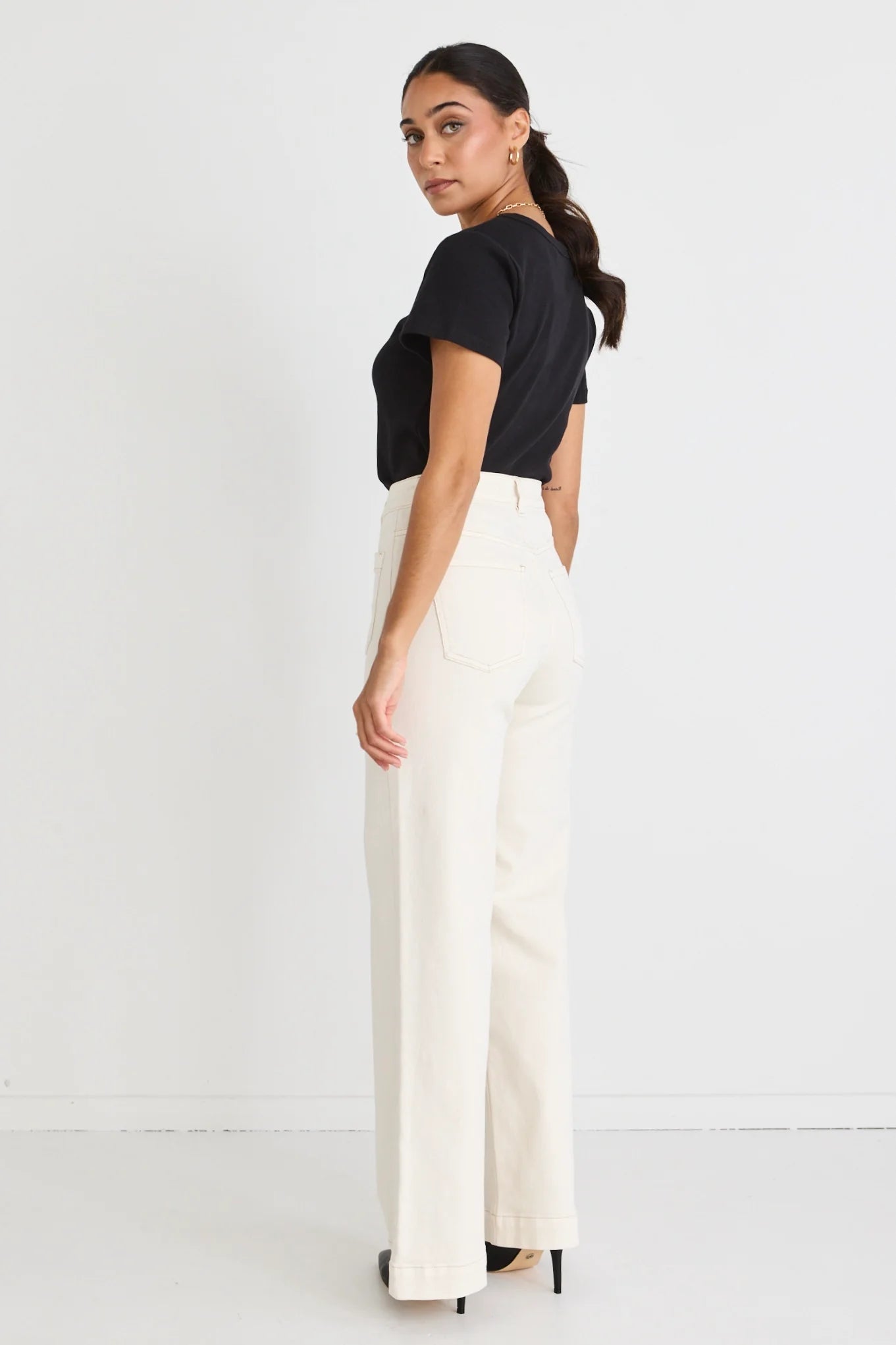 AMONG THE BRAVE Zoey Ecru Wide Leg Pocket Jean