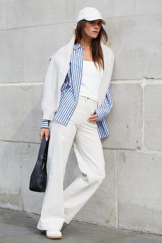 AMONG THE BRAVE Zoey Ecru Wide Leg Pocket Jean