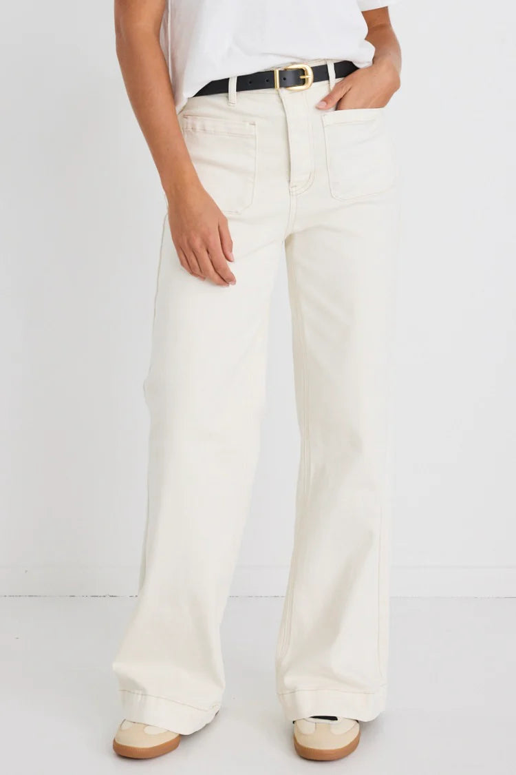AMONG THE BRAVE Zoey Ecru Wide Leg Pocket Jean