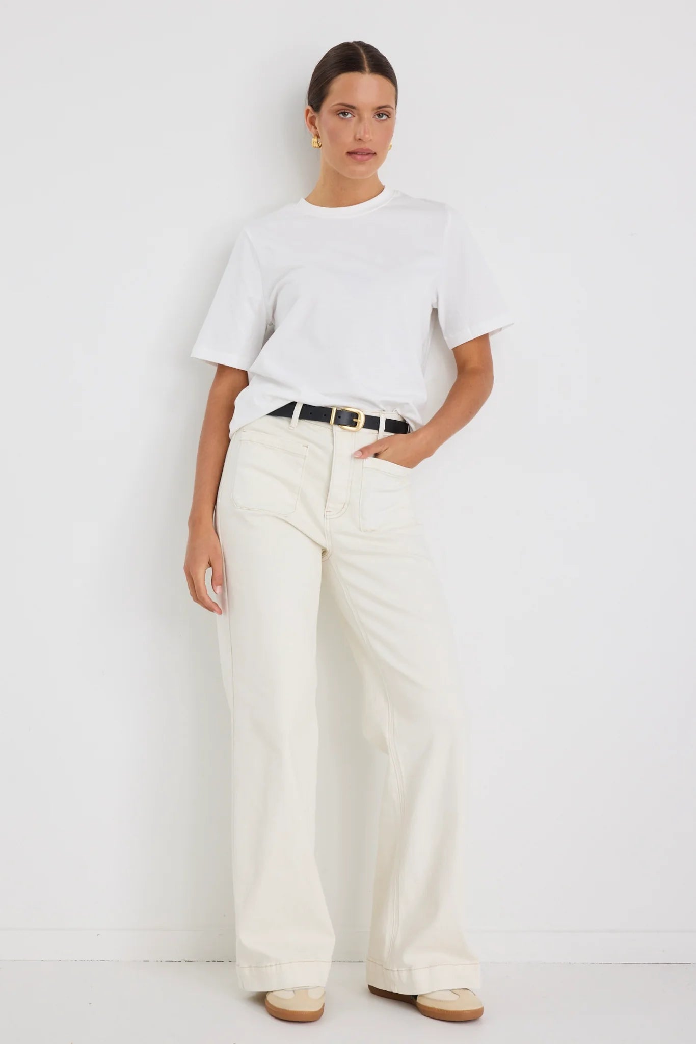 AMONG THE BRAVE Zoey High Rise Wide Leg Pocket Jean ECRU