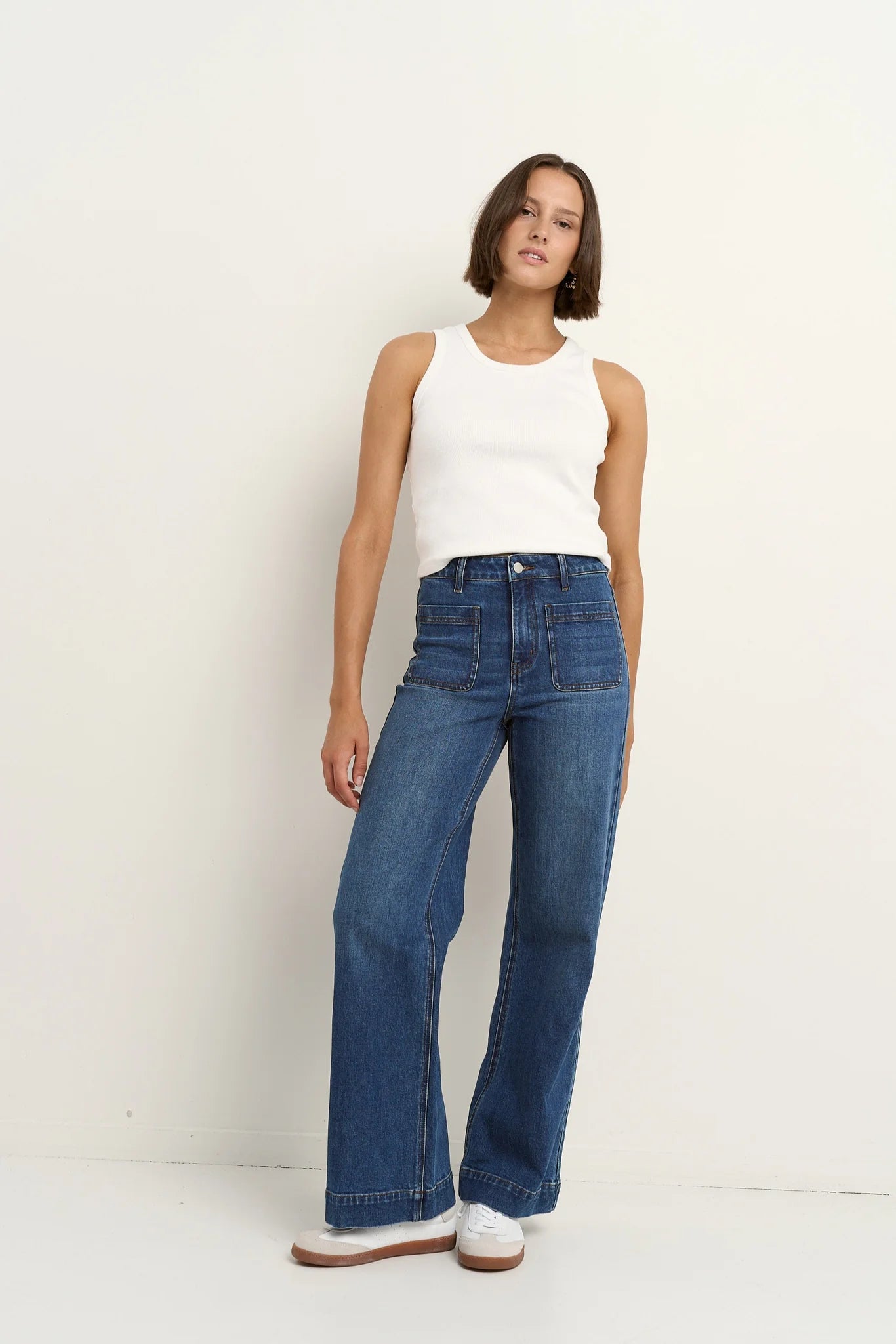 AMONG THE BRAVE Zoey Marine Blue High Rise Wide Leg Pocket Jean