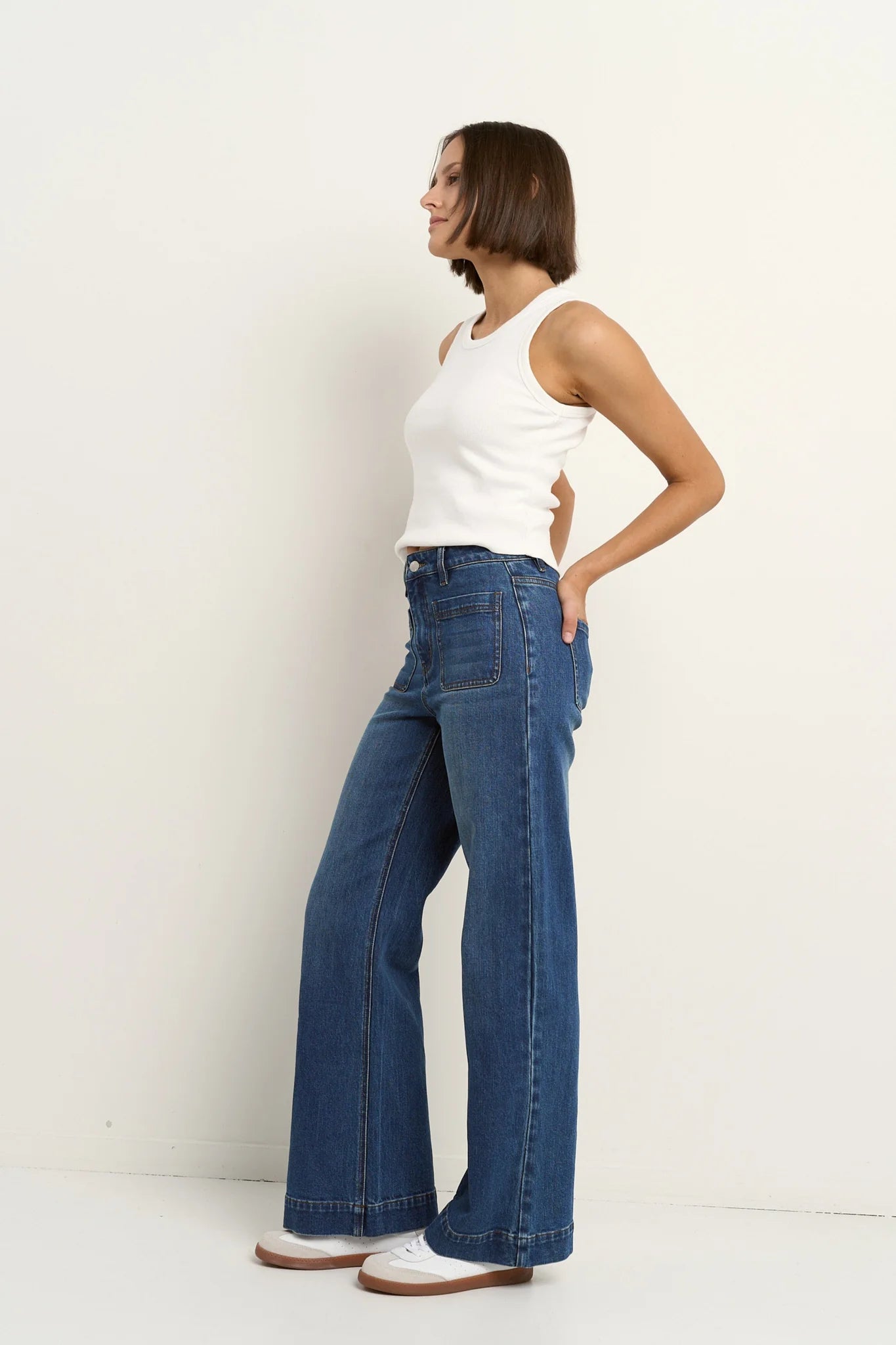 AMONG THE BRAVE Zoey Marine Blue High Rise Wide Leg Pocket Jean