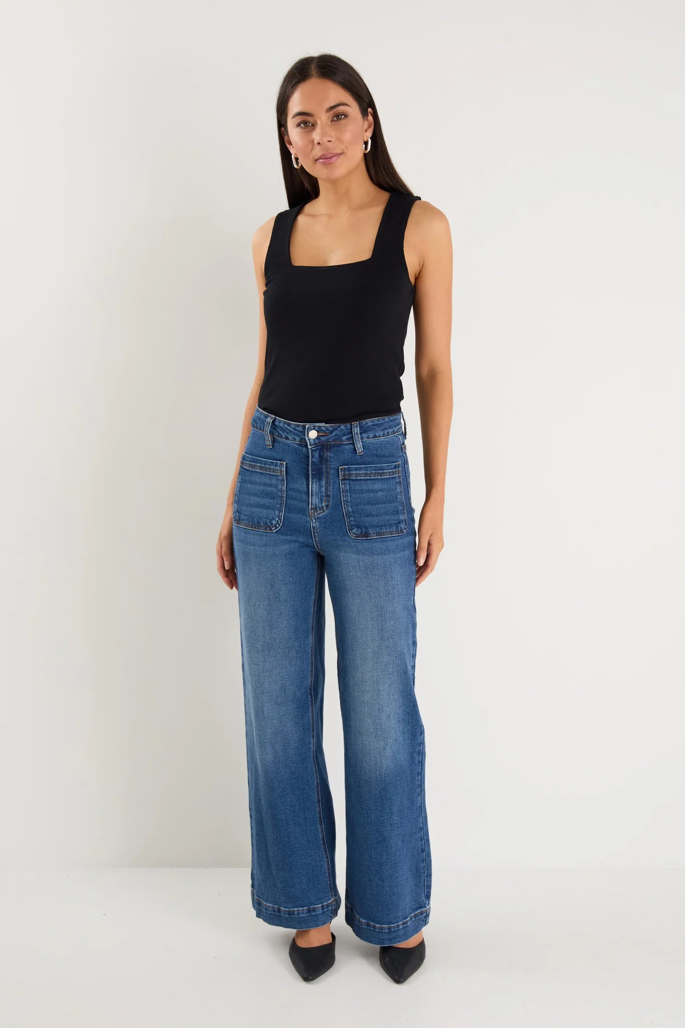 AMONG THE BRAVE Zoey High Rise Wide Leg Pocket Jean Marine Blue PETITE
