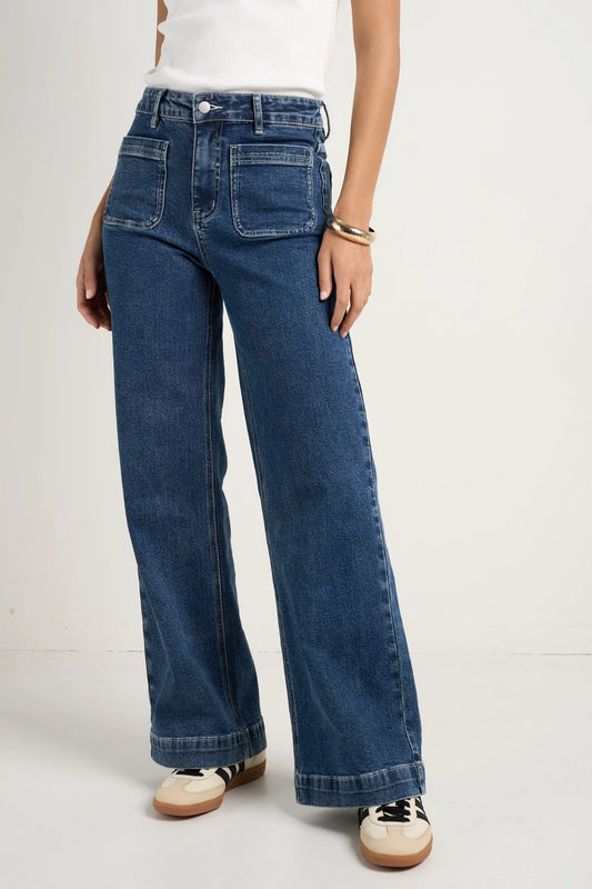 AMONG THE BRAVE Zoey Mineral Blue Wide Leg Pocket Jean
