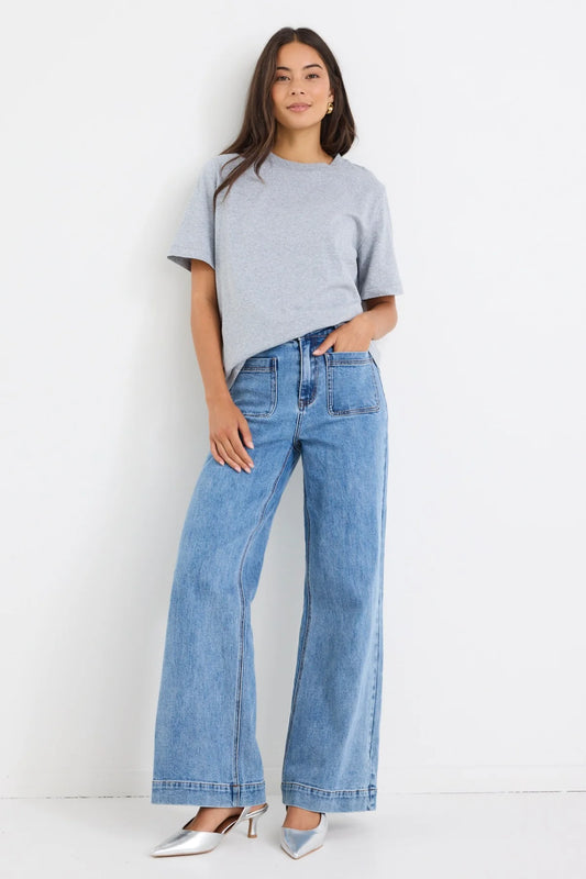 AMONG THE BRAVE Zoey Wide Leg Pocket Jean Signature Blue