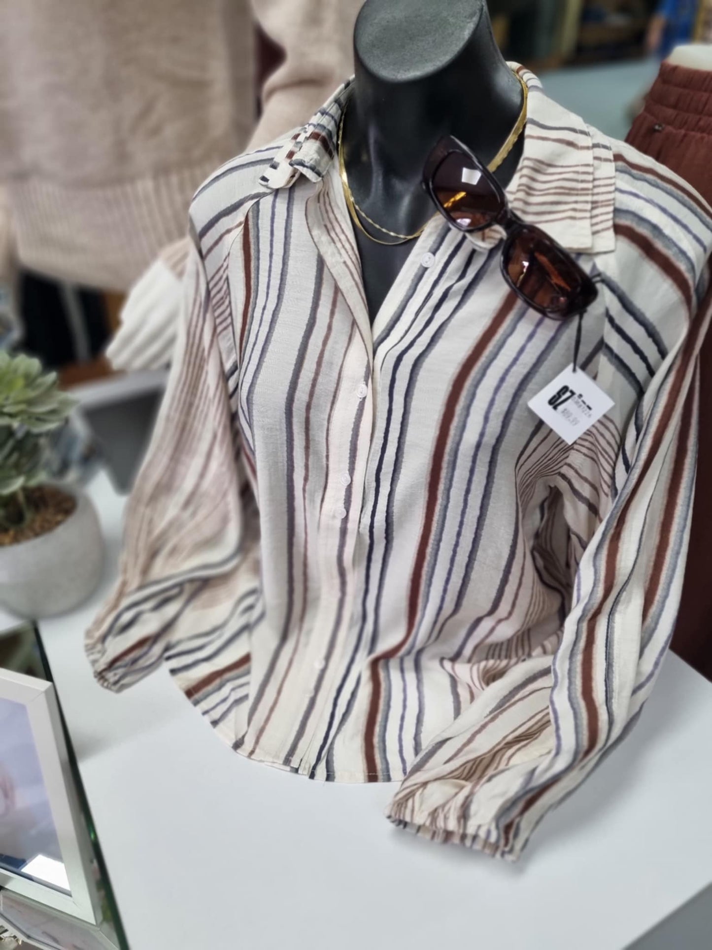 ZAFINA Marigold Shirt Mist Stripes Print