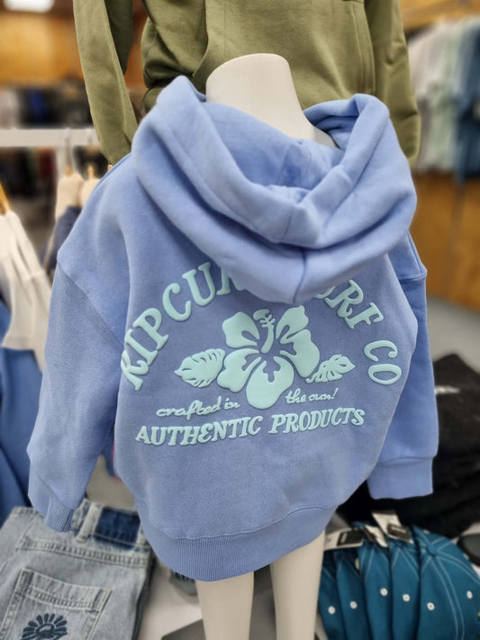 RIP CURL Girl Surf Puff Hood Party Fleece Cornflower Blue 1-8 Years