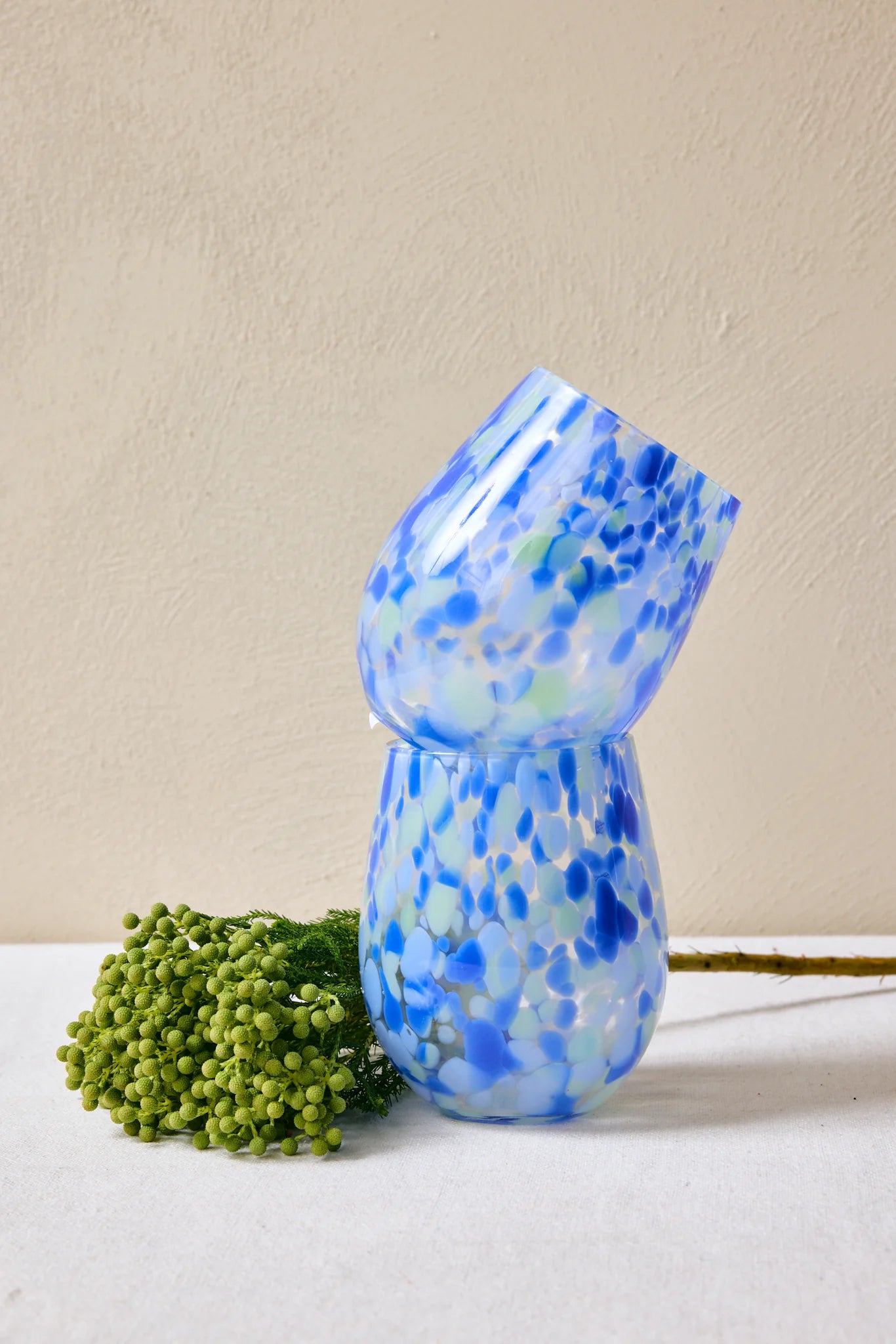 WILLOW & MAE Blue Green Splatter Wine Glass