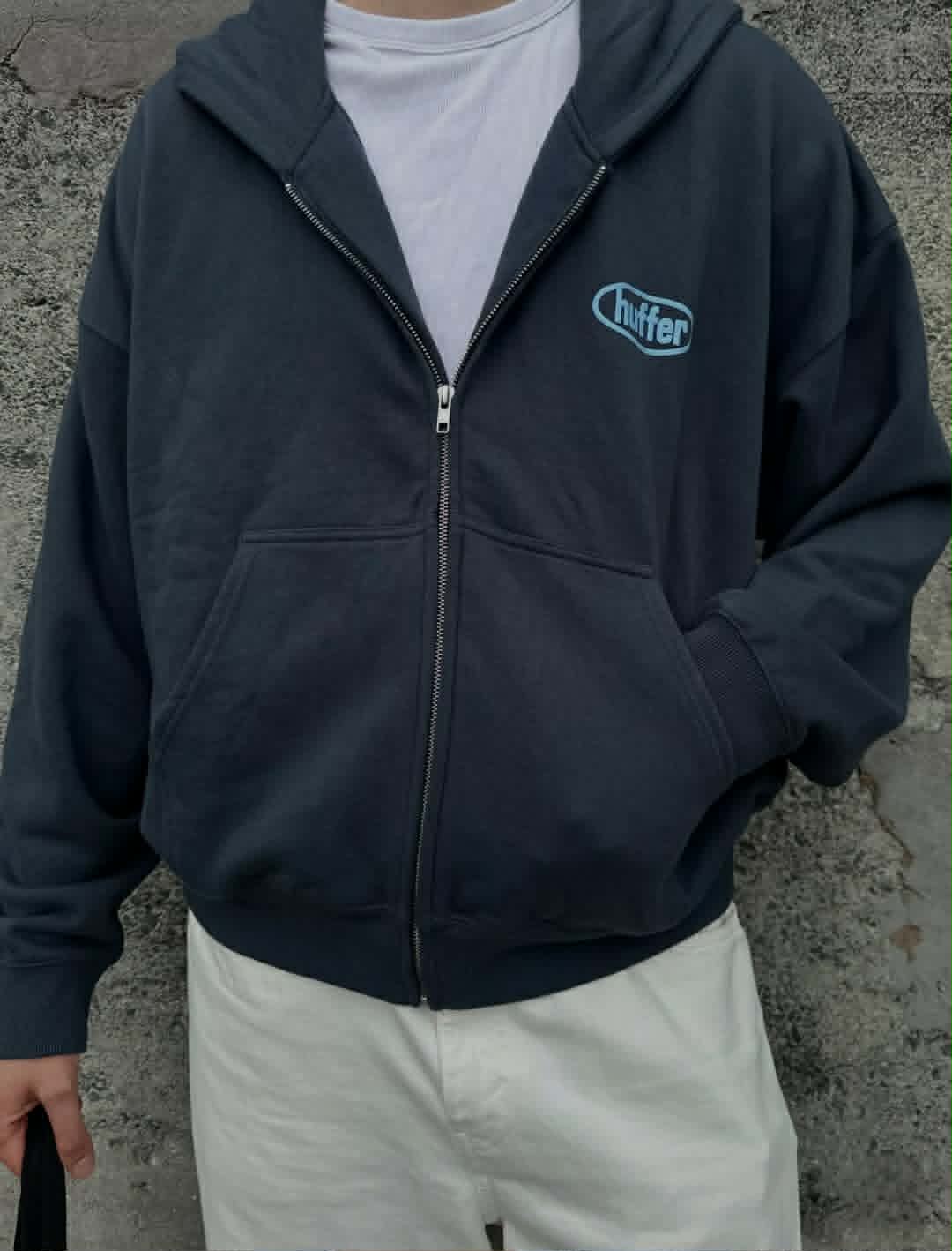 HUFFER Sub Crop ZIp through Hood Asphalt
