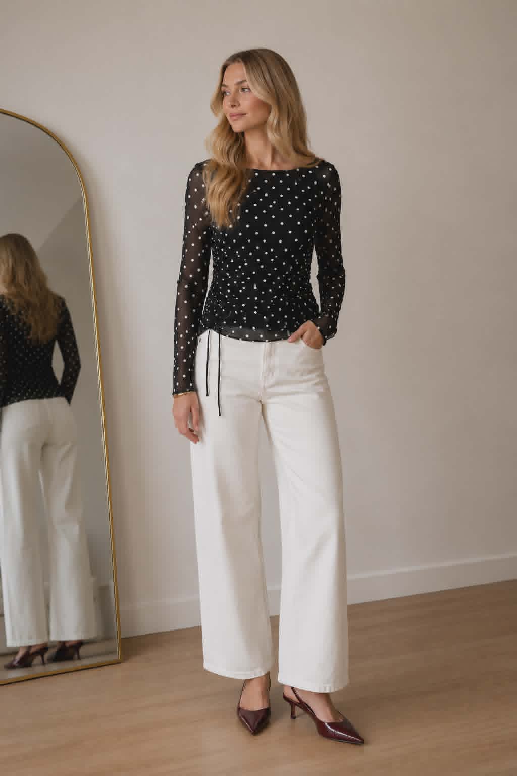 MON RENN Vesper Long Sleeve Mesh Top Spot