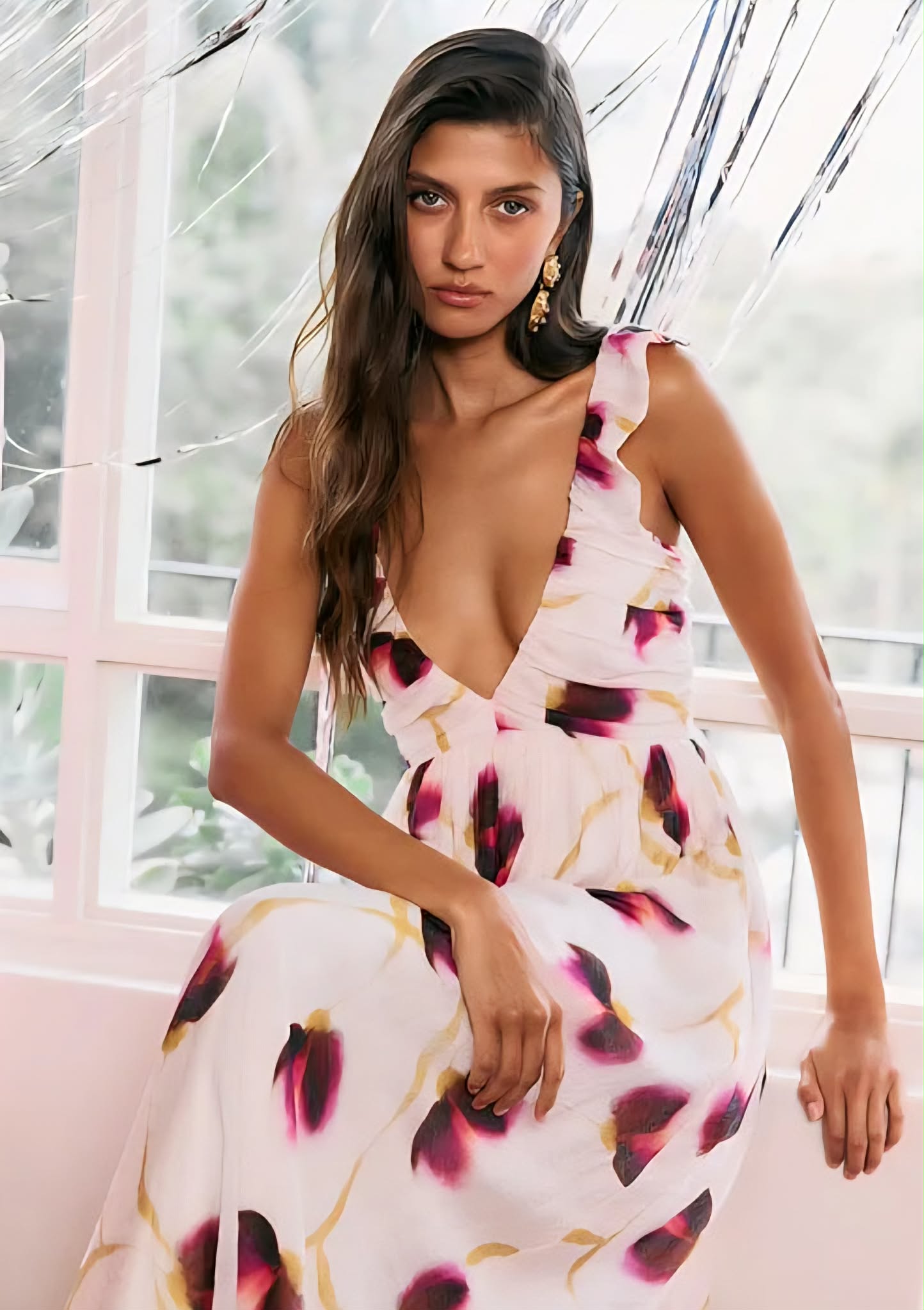 MINK PINK Emery Floral Ruffle Detail Maxi Dress