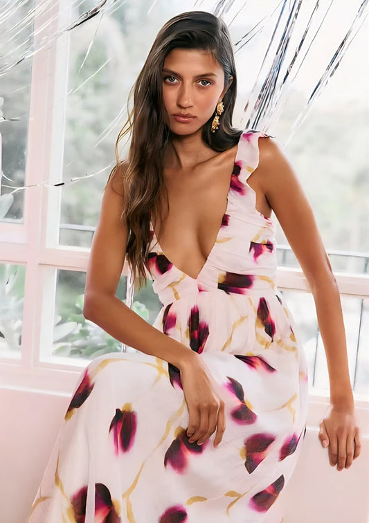 MINK PINK Emery Floral Ruffle Detail Maxi Dress