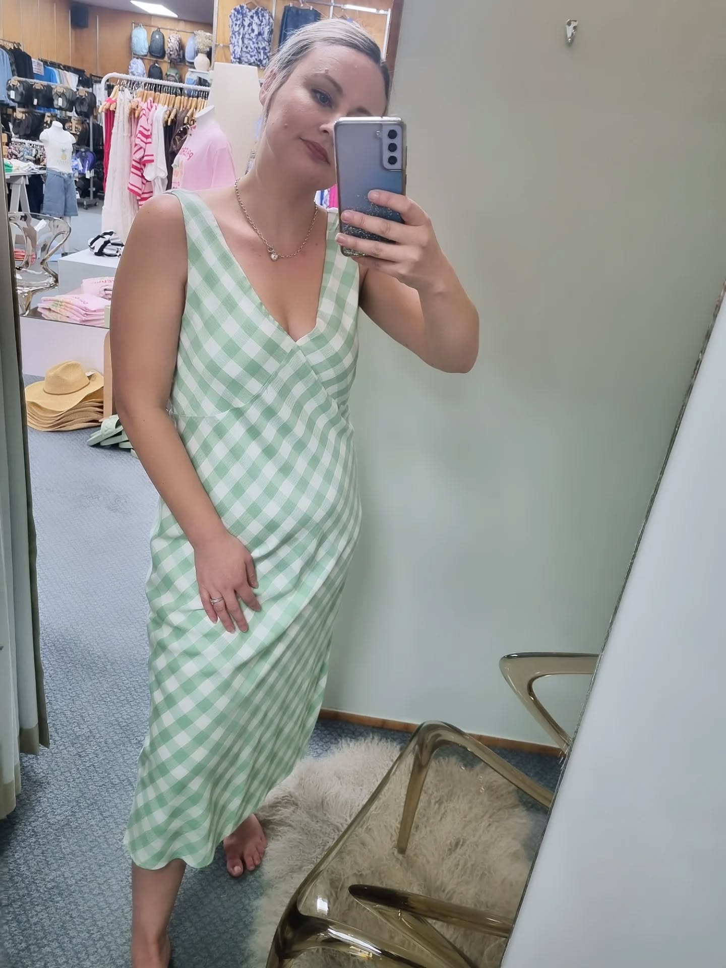 HUFFER Celine Dress Matcha/Chalk