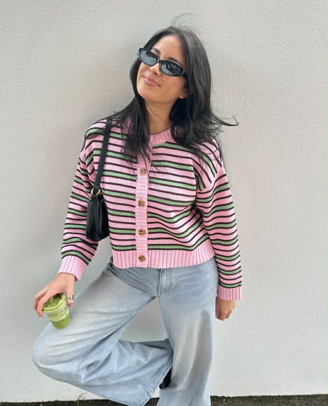 HUFFER Bobby Knit Cardigan Pink/Meadow