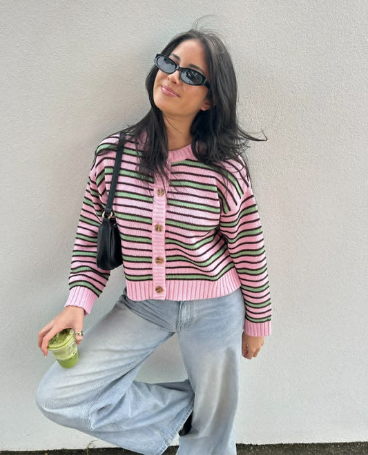 HUFFER Bobby Knit Cardigan Pink/Meadow